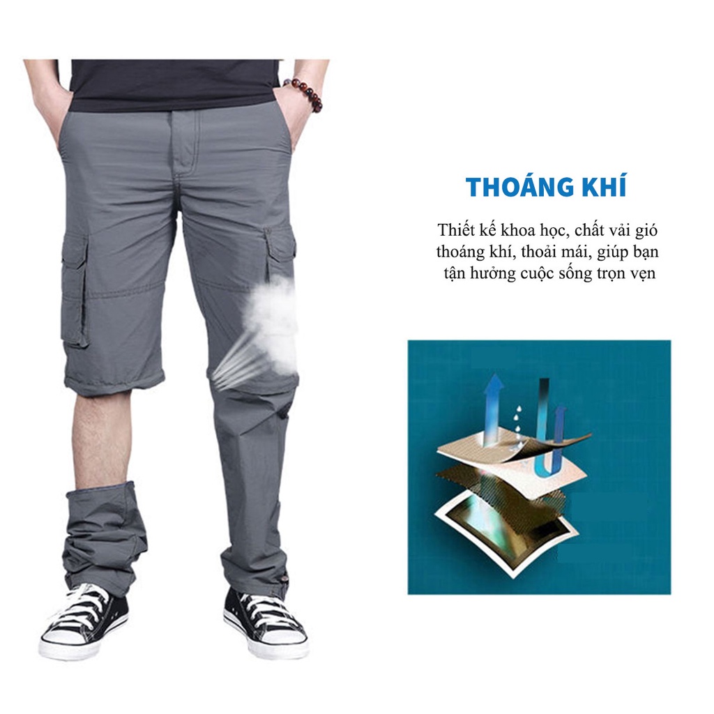 Quần Thể Thao Tháo Ống Jogger Nam US ARMY Vải Gió, Dáng Thể Thao, Bo Ống Trẻ Trung, Lưng Chun Thoải Mái