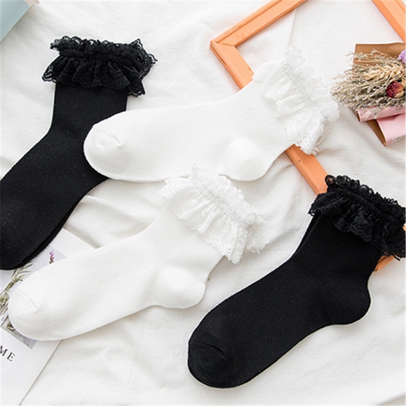 1 Đôi Vớ Cotton Ngắn Phối Ren Lưới Màu Trắng Đen Phong Cách Lolita Nhật Bản Đáng Yêu Thời Trang Mùa Hè Cho Nữ -40
