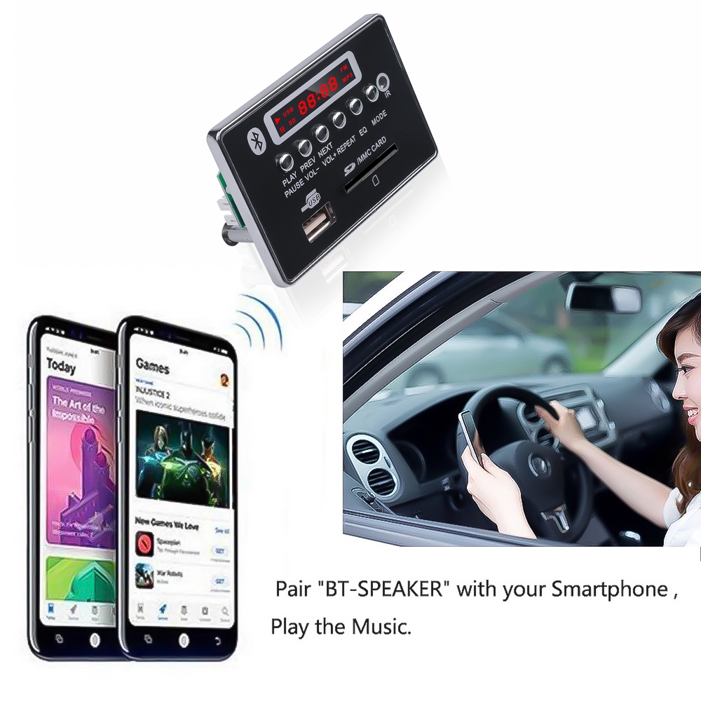 Thiết bị nghe nhạc MP3 Bluetooth 5V 12V trên xe hơi hỗ trợ WMA USB TF FM 033 tiện dụng