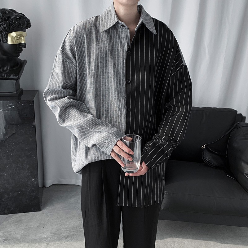 Sơ mi nam kẻ sọc hàn quốc phối 2 màu, hàng độc, style dạo phố