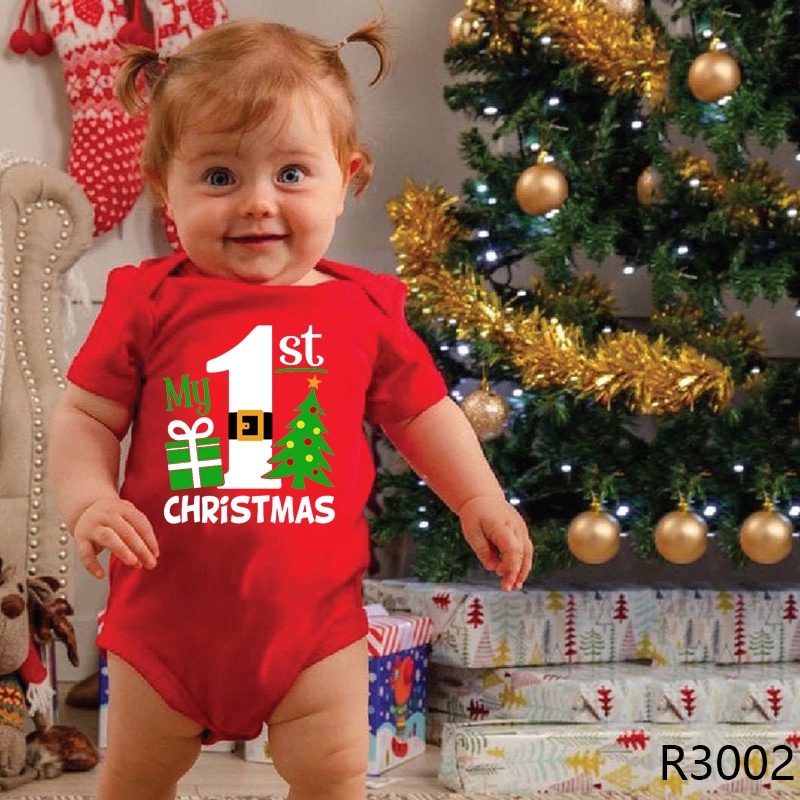 Bộ Áo Liền Quần Vải Cotton Màu Đỏ In Chữ Merry Christmas Thời Trang Giáng Sinh Cho Bé