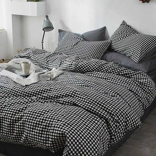 Bộ Chăn Ga Gối Cotton Poly Caro Kẻ Xám Nhập Khẩu