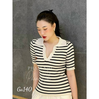 Áo thun nữ cổ trụ kẻ sọc ngang thun gân Ga140