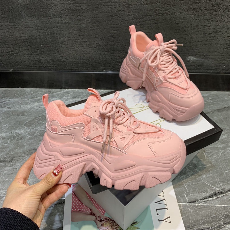 Giày Sneaker Đế Dày Tăng Chiều Cao Màu Hồng Dễ Thương Thời Trang Xuân Thu