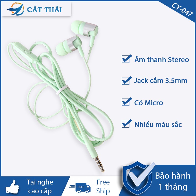 Tai nghe nhét tai CY-047 âm thanh Stereo lập thể, có Micro gọi thoại HD, nhiều màu sắc có thể lựa chọn, jack cắm 3.5mm