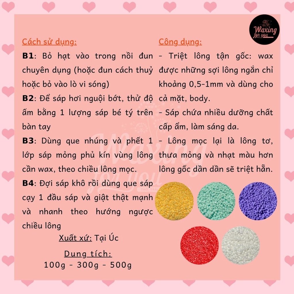 (SẴN) HẠT SÁP WAX - JAX WAX TẨY LÔNG NHẬP KHẨU ÚC - HẠT SÁP ĐUN WAX LÔNG (WAXINGFORU)