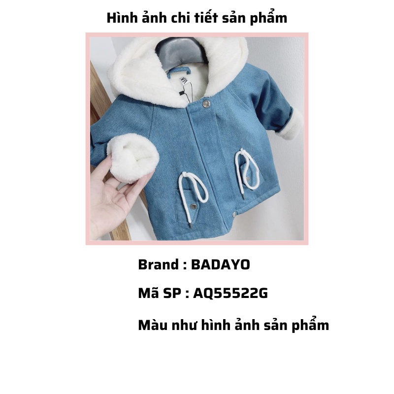 Áo khoác cho bé trai gái jean bò lót lông tai gấu siêu ấm trai gái thời trang trẻ em BADAYO AQ55522G