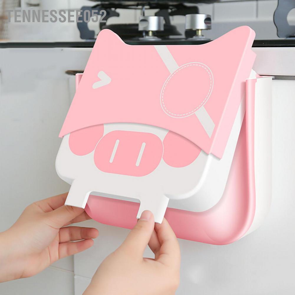 Thùng rác nhựa treo tủ bếp gấp gọn treo tường hoạt hình lợn đa chức năng