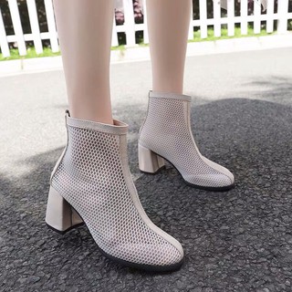 (Order-ảnh thật) Boots lưới dáng cổ thấp/ cổ cao gót vuông 7cm