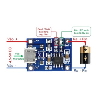 Mạch Sạc Pin Lithium 4.2V TP4056 1A Micro USB (dùng cho pin 18650)