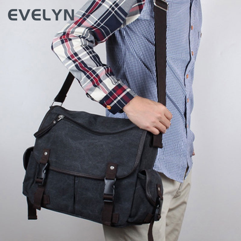 Evelyn Túi Đeo Vai Bằng Vải canvas Màu Trơn Sức Chứa Lớn Thời Trang Dành Cho Nam Sinh