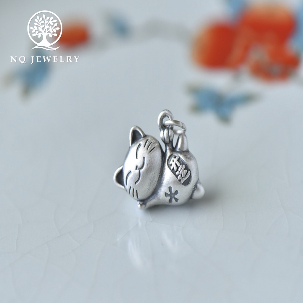 Charm bạc hình mèo thần tài treo - NQ Jewelry