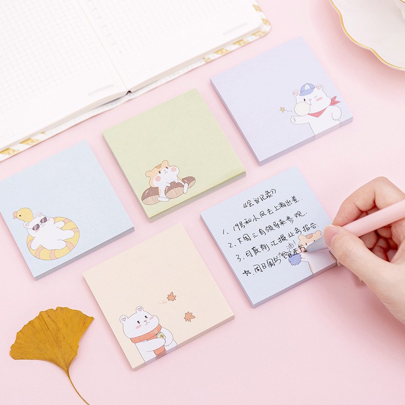 Giấy nhớ note vuông dán được cute dễ thương đáng yêu hình chuột và gấu (7x7cm)