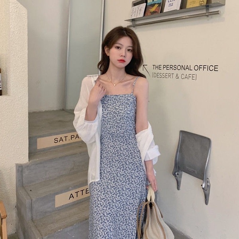 Đầm Lửng Hai Dây In Họa Tiết Hoa Phong Cách Cổ Điển Dành Cho Nữ