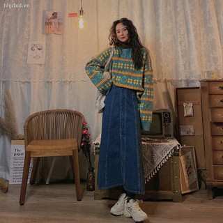 Chân váy chữ A chất jean lưng cao phong cách Retro thu đông 2020 trẻ trung