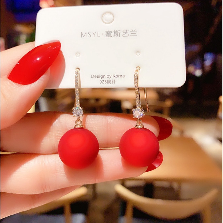 BÔNG TAI HẠT CHÂU ĐỎ HÀN QUỐC