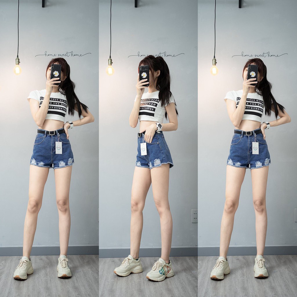 Quần Short Jean Rách Kiểu Nhiều Mẫu Lưng Cao Ảnh Thật