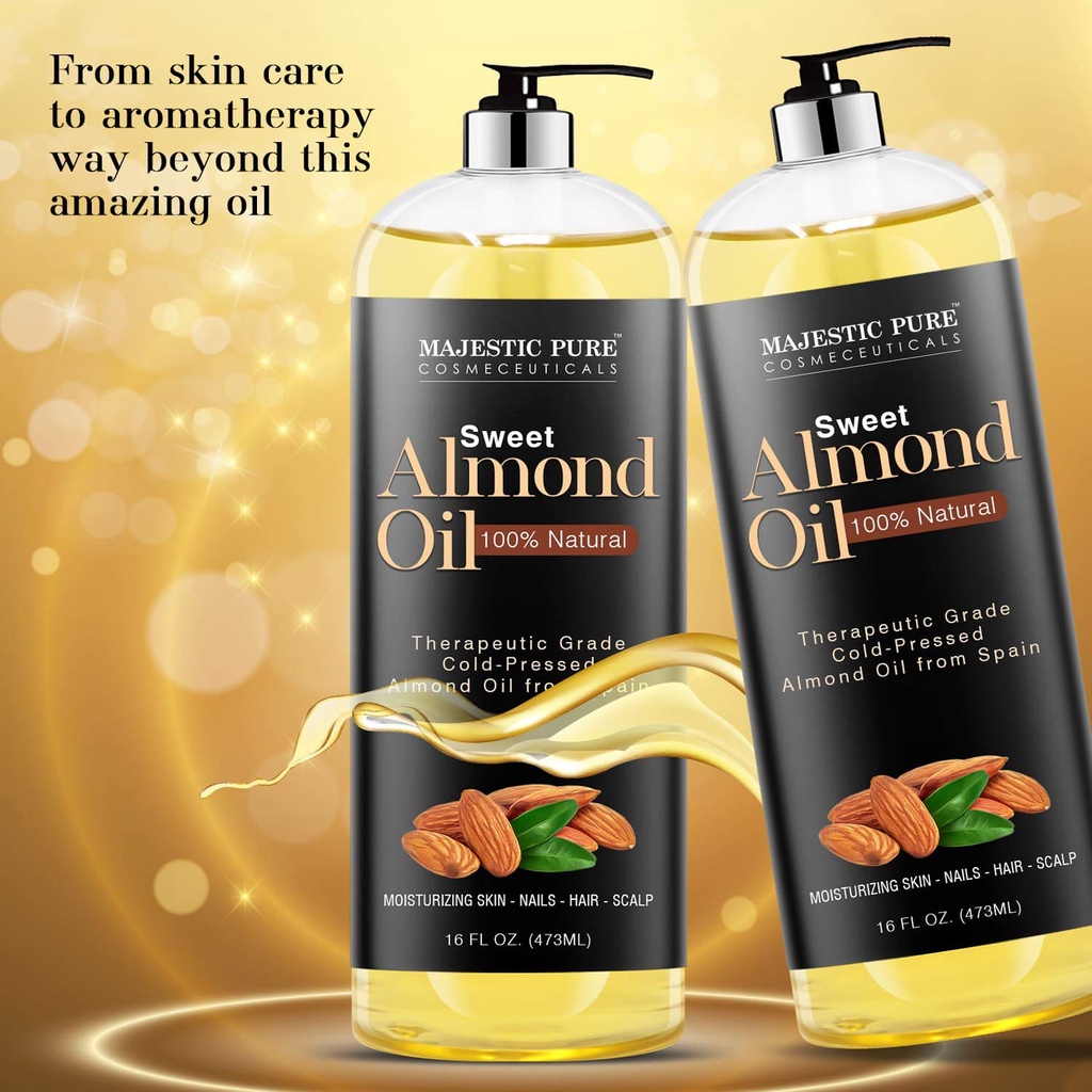 Tinh dầu massage xoa bóp Majestic Pure Almond Oil chai 473ml [Hàng Mỹ]