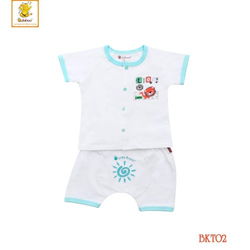 Bộ quần áo Babiboo nút giữa cotton 4 chiều viền màu tay ngắn BKT002