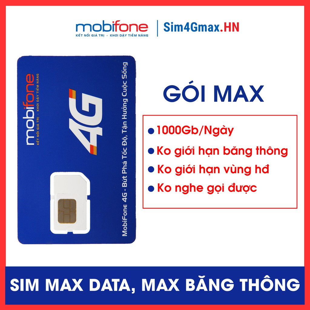 Sim 4G Wifi Max Data Max Băng Thông (1000Gb tốc độ cao 1 ngày)