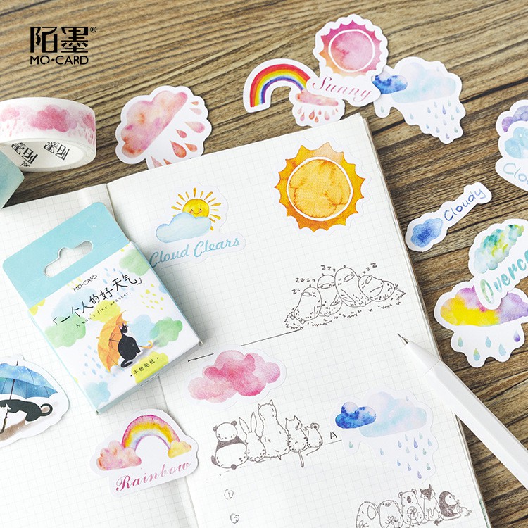 Hộp 46 sticker nhãn dán Weather trang trí Handmade