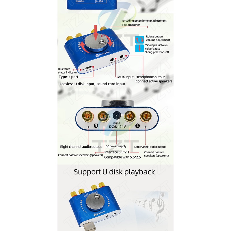 Bảng Mạch Khuếch Đại Âm Thanh Kỹ Thuật Số Xy-ka15h Bluetooth 5.0 10W / 15W / 20W 12V / 24V Dc8-24V