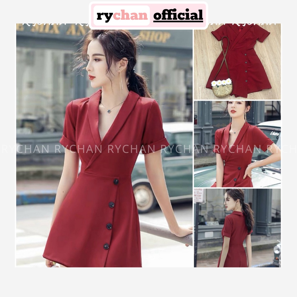 Jum Giả Váy Cổ Vest Đính Nút Tay Ngắn [ẢNH THẬT CUỐI] - JU000