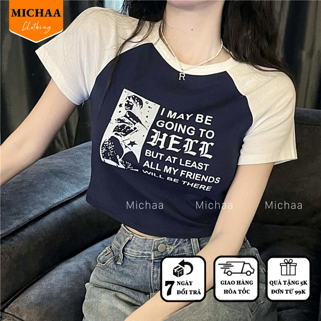 Áo Croptop Nữ HELL Tay Ngắn Ôm Body, Áo Thun Croptop Kiểu Sexy Chất Thun Borip - MICHAA CR58