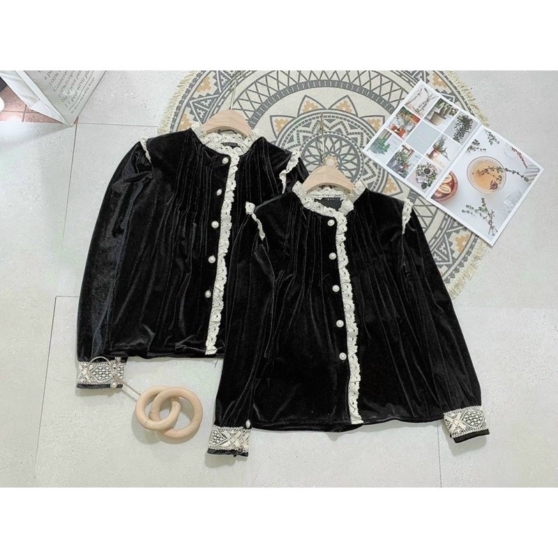 Áo nhung viền ren