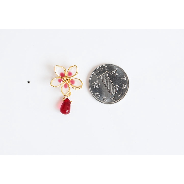 [Hàng Mới Về] Bông Tai Kẹp Không Xỏ Lỗ Mặt Resin Tráng Men Hình Hoa Anh Đào Mori Girl