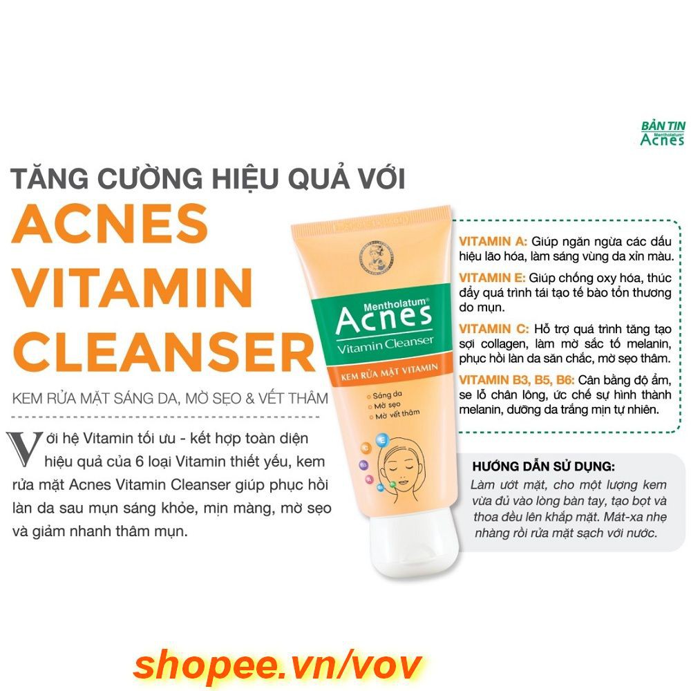 Kem rửa mặt Acnes 50g sáng da mờ sẹo và vết thâm 100% chính hãng, vov cung cấp và bảo trợ.