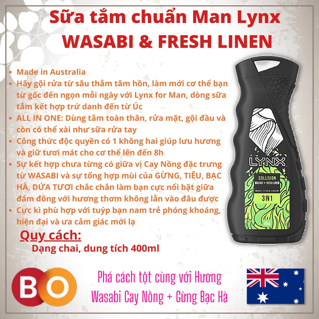Sữa tắm chuẩn Man Lynx Limited Edition/ ICE CHILL/ WASABI & FRESH LINEN