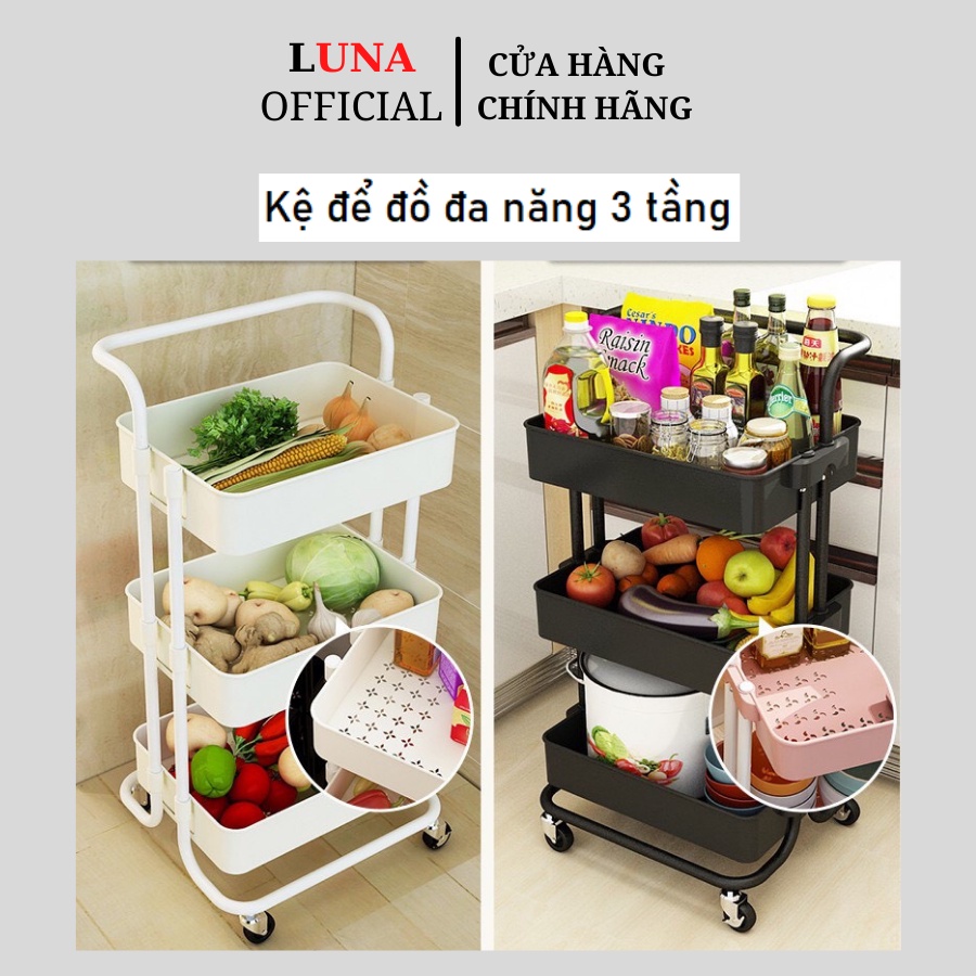 Kệ đa năng 3 tầng để đồ bằng sắt nhập khẩu siêu bền, kệ xe đẩy spa có bánh xe mẫu không gấp gọn.