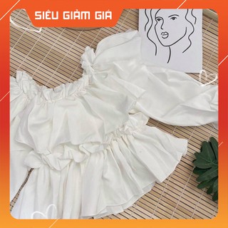 Áo sơ mi trắng [FREESHIP]🍁 Áo Trễ Vai dài tay bồng form rộng, thiết kế bánh bèo tiểu thư 🍁