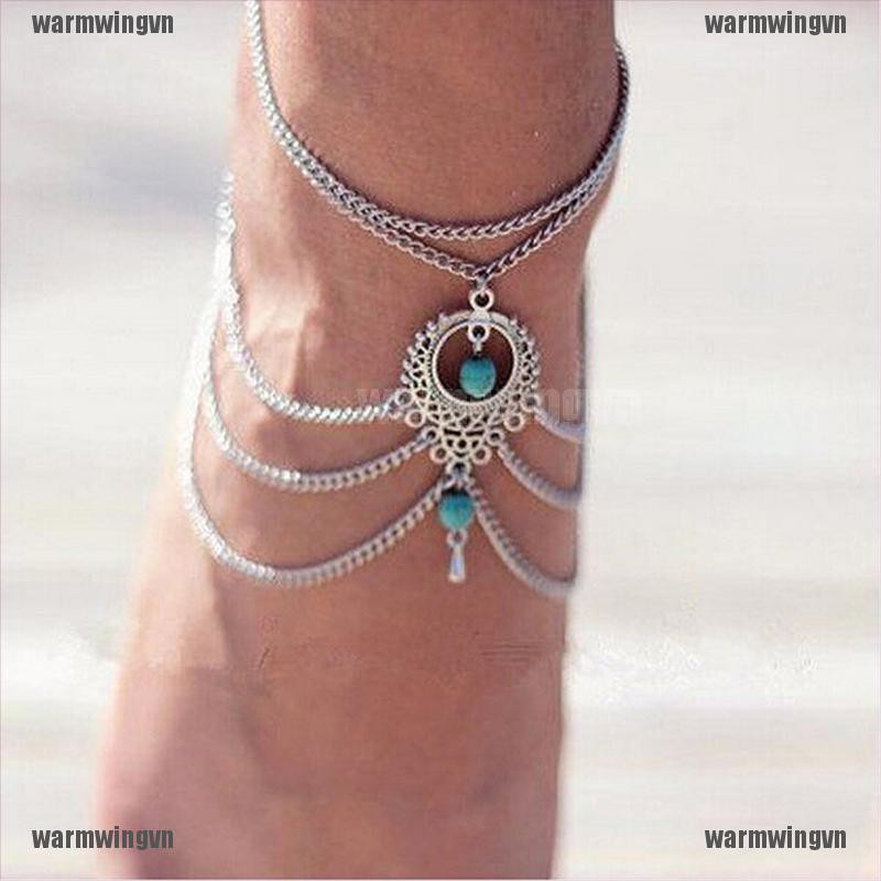 Lắc Chân ĐíNh Đá NgọC Lam Phong CáCh Boho