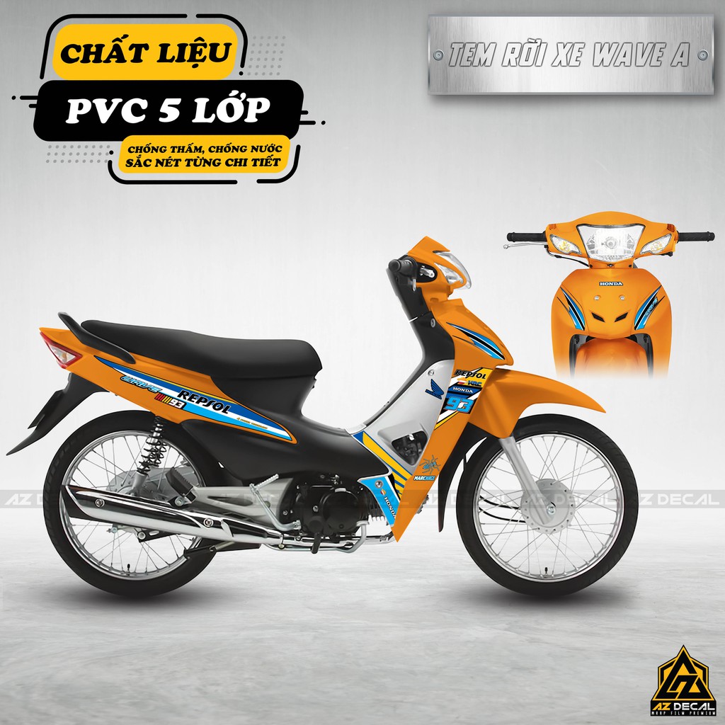 Tem Xe Wave Alpha Chủ Đề Repsol Xanh Vàng | WA061609R | Tem PVC 5 Lớp Cao Cấp Chính Xác Từng Chi Tiết