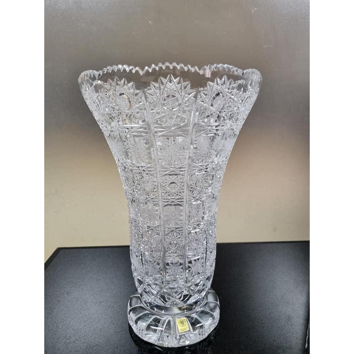 Bình Hoa Pha Lê Chân Đế Cao Cấp Bohemia, Hoa văn M57 cao 25cm - Hàng Đức Chính Hãng