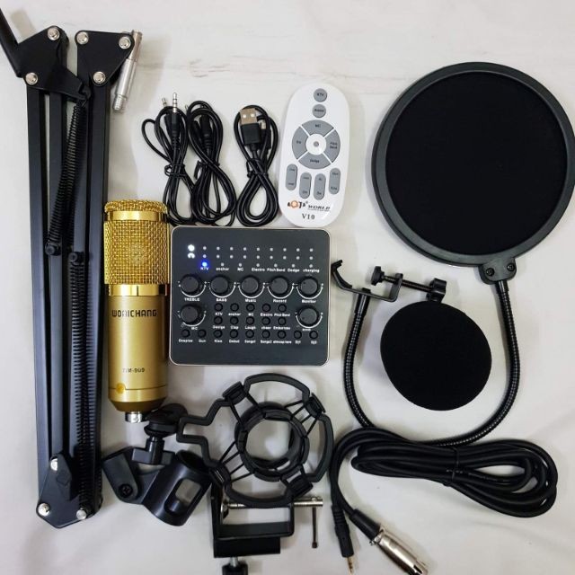 Bộ combo mic livestream BM900 + V10 + Chân kẹp + Màng lọc âm - CB02