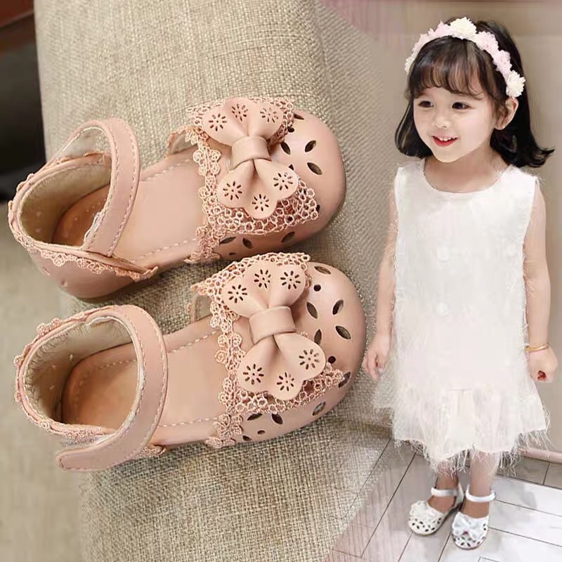 Dép sandal bé gái đính nơ ren A01 size 15-30