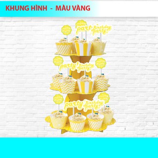 Tháp 3 tầng để bánh cupcake màu vàng