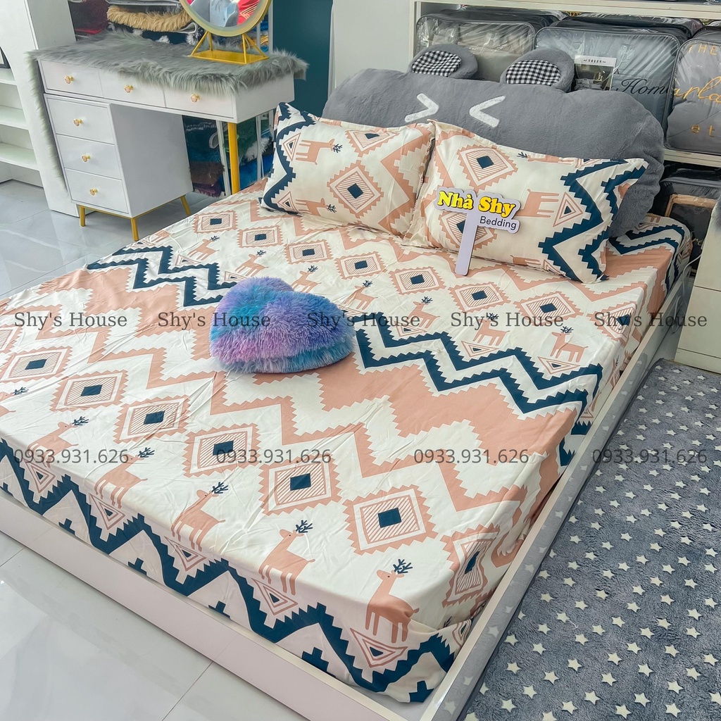 Set Ga Giuờng Cotton Poly 3 Món - Họa Tiết Thổ Cẩm 3D - Hàng Nhập Khẩu- Set Ga + 2 Vỏ Gối Nằm - GGN18
