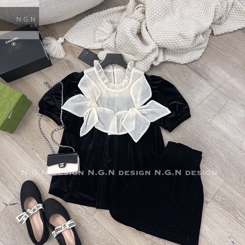 Sét áo nhung phối tơ + quần sooc nhung