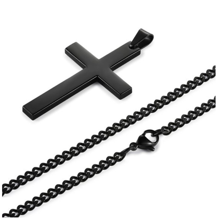 [MAMT1005] Vòng cổ titan nam nữ hình thánh giá trơn đen trắng trời trang