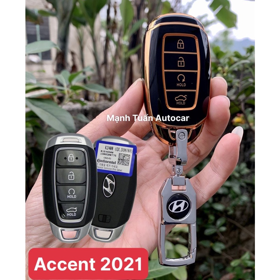 Ốp chìa khóa xe Accent 2021 2022 2023, Elantra 2022 2023 - 4 nút nhựa mềm TPU tráng gương.