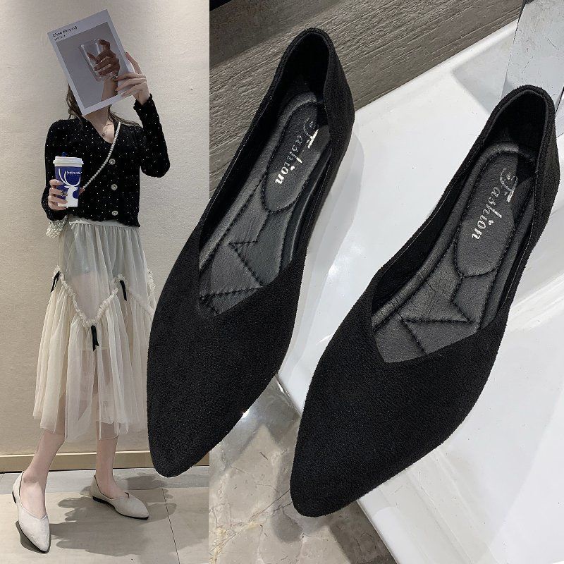 Giày Búp Bê Da Lộn Đế Bằng Mềm Mũi Nhọn Thời Trang Xuân Thu 2021 Cho Nữ