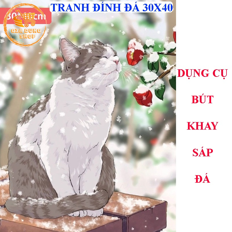 Tranh Đính Đá Mèo Chiêu Tài 5D Tự Hoàn Thành Kích Thước 40x30cm Những Mẫu Tranh Gắn Đá DIY Mèo Đẹp