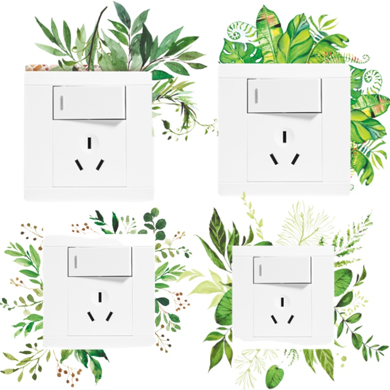 Green Plant Switch Wall Sticker DIY Personality Tropical Palm Leaf Socket Wall Sticker Modern Art Decal