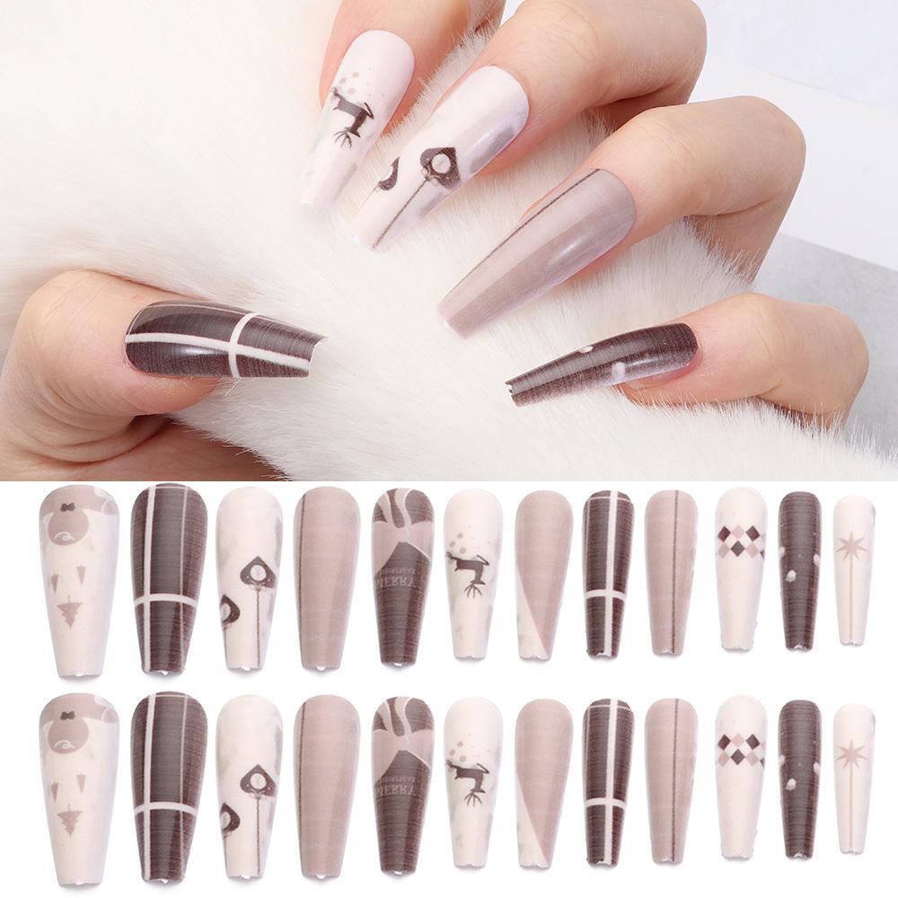 WATTLE Bộ 24 Móng Tay Giả Trang Trí Chủ Đề Giáng Sinh