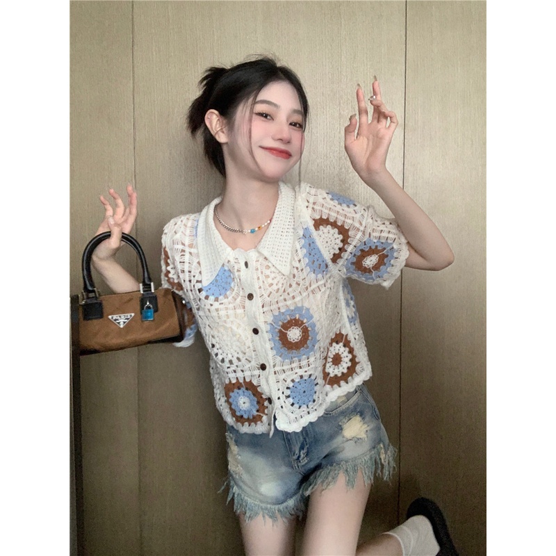 Áo cardigan dệt kim XIAOZHAINV cổ polo dáng rộng phong cách ngọt ngào nhẹ nhàng thời trang mùa hè cho nữ