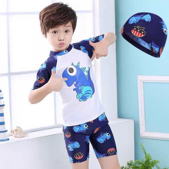 Bộ bơi kèm mũ cho bé trai Kids Fashion, đồ bơi bé trai kèm mũ 10kg-22kg Mun Kids